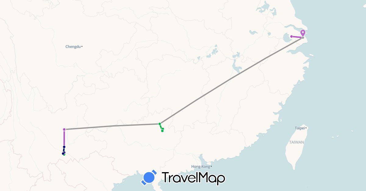TravelMap itinerary: driving, bus, plane, cycling, train in China (Asia)